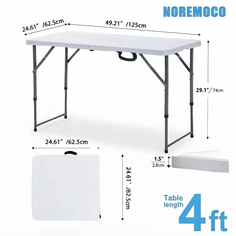 NoremoCo Heavy Duty Portable Folding Plastic Table With Carry Handle