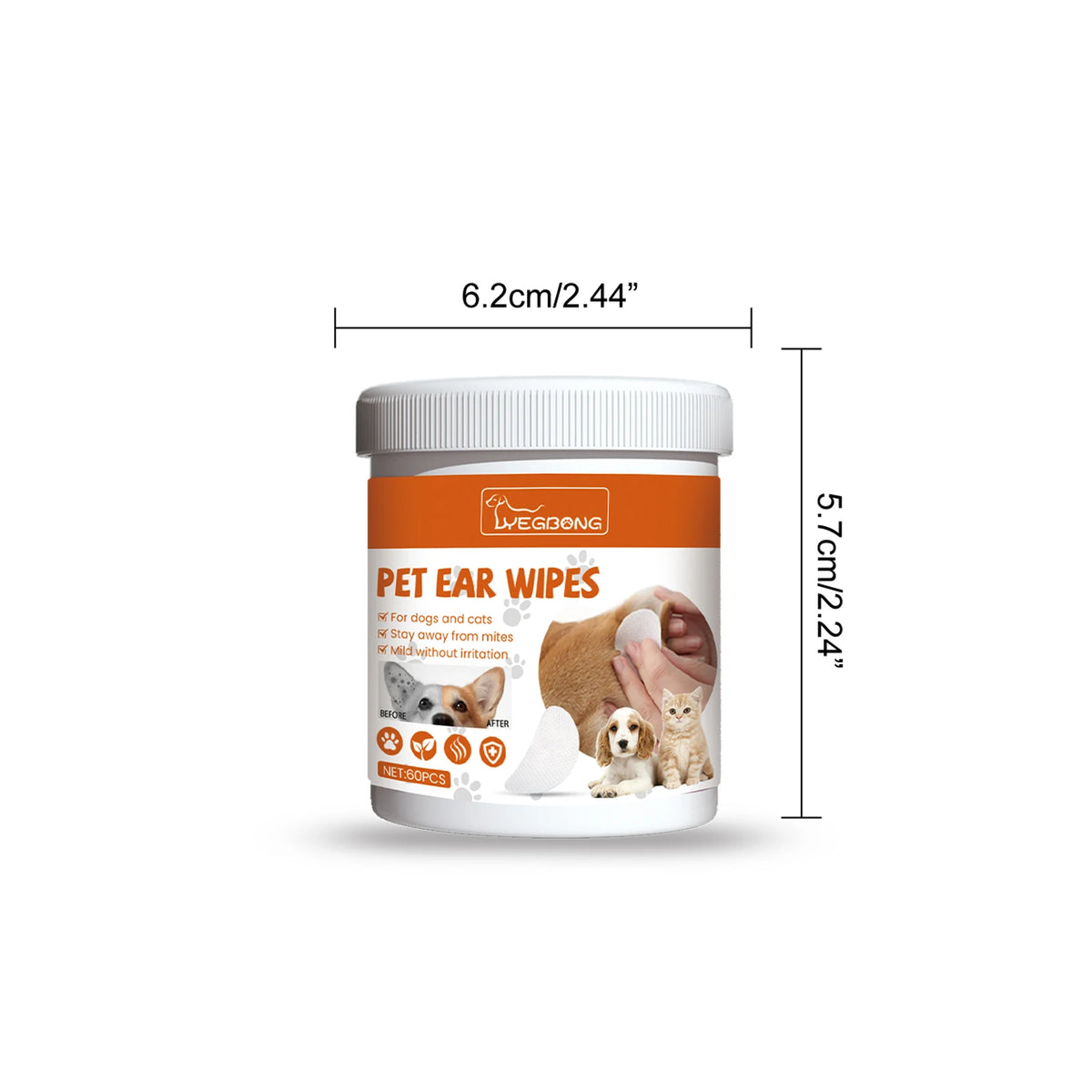 60PCS Pet Ear Cleaning Wipes Gentle Remove Earwax Reduce Ear Stains Eliminate Bad Odor Mite Removal Non-irritating Pet Ear Wet Tissues for Cats & Dogs