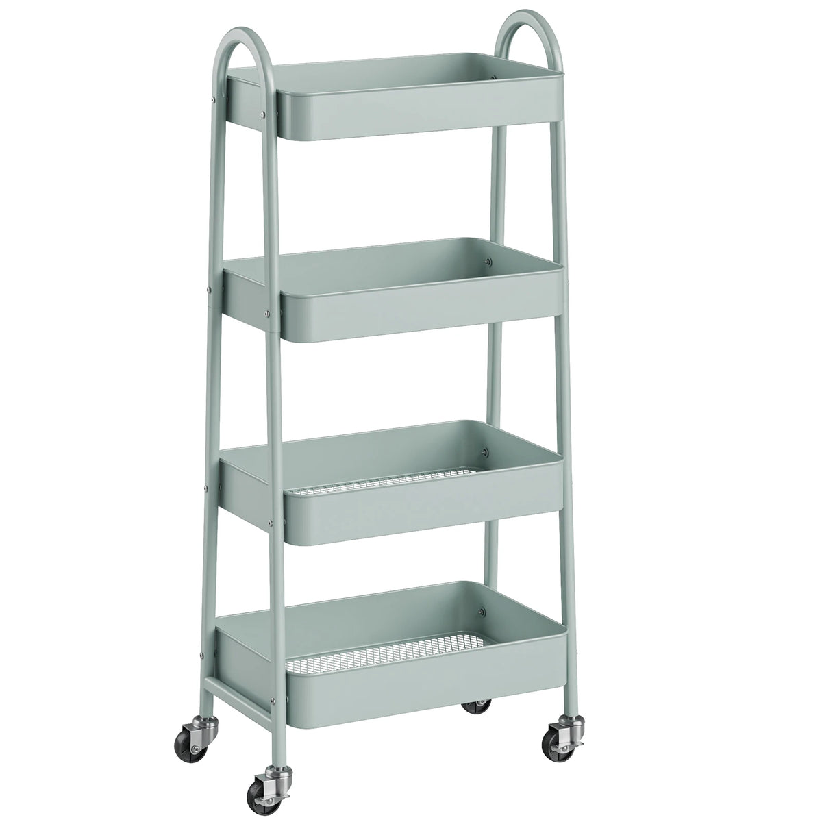 MCQ 4 Tiers Mobile Metal Frame Kitchen Cart Rolling Storage Shelf with Lockable Caster Wheels Organization Utility Cart for Livingroom Kitchen Narrow Places 