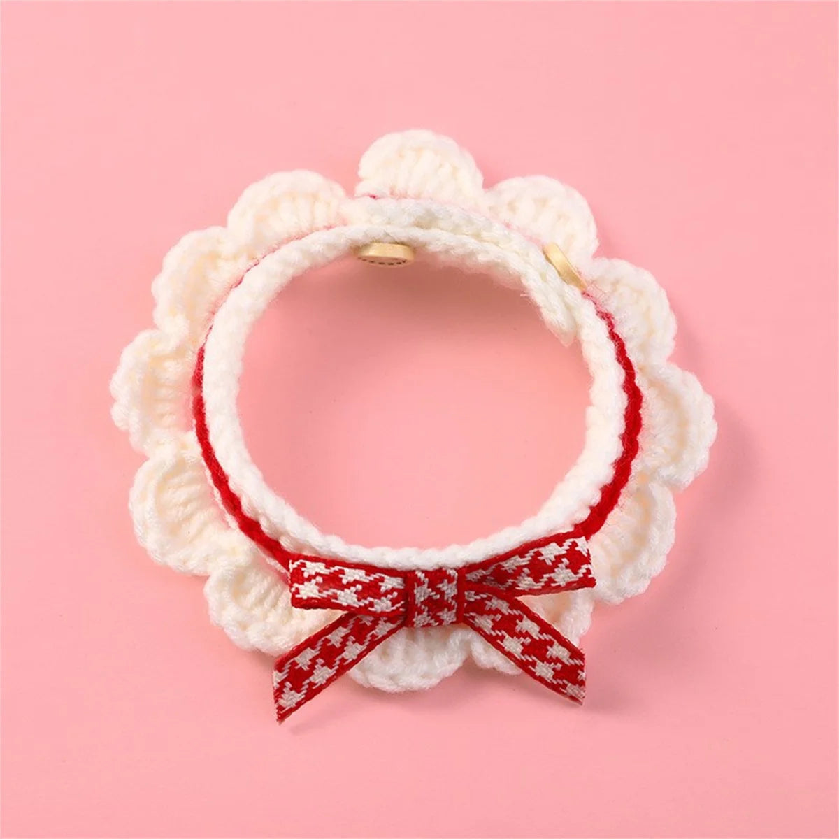 Hand-Knitted Adjustable Pet Collar With Lace Bowknot Soft Drool Pad