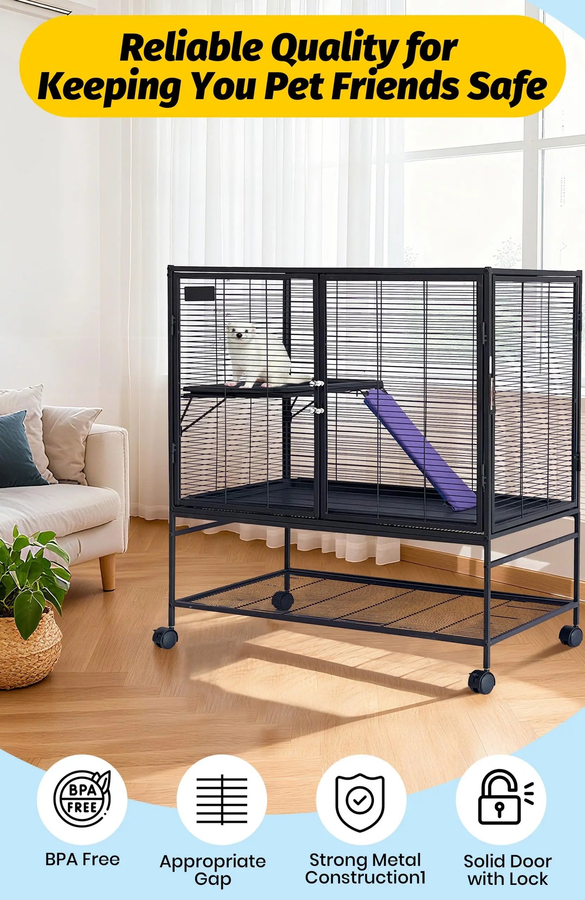 HiMISS Multi Tier Metal Pet Cage With Ramp And Tray
