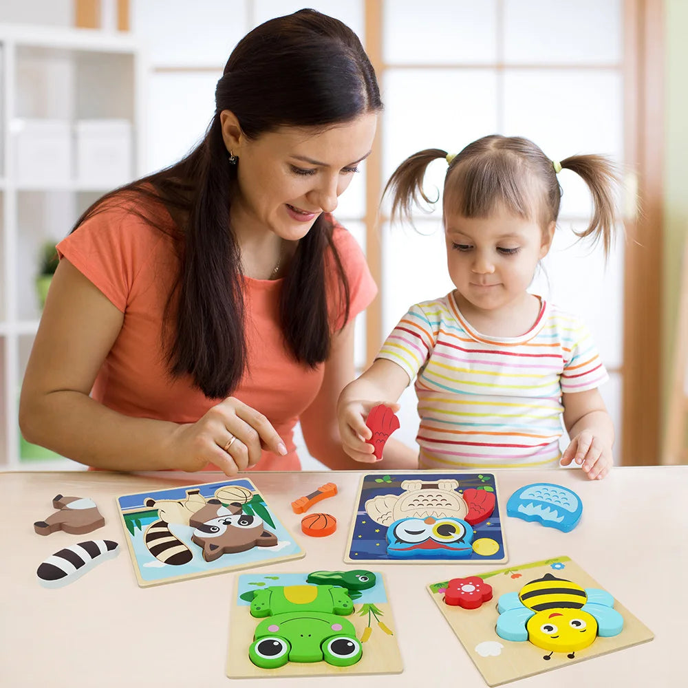 Educational Wooden Animal Puzzles For Toddler Kids Learning