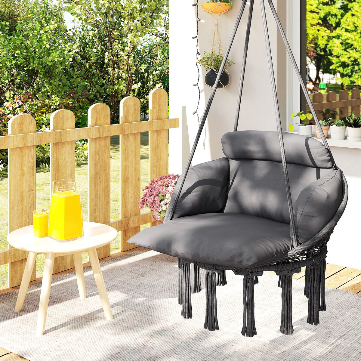 Outsunny Hanging Macrame Hammock Chair With Plush Cushion For Patio