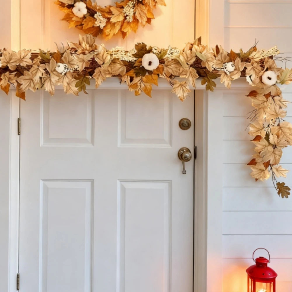 Autumn Pumpkin Maple Leaf Wreath For Thanksgiving Farmhouse Decor