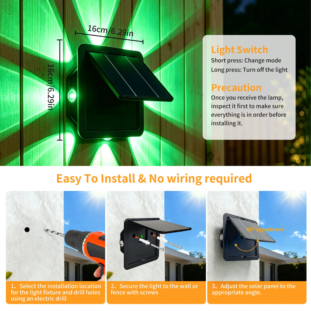 Morglad Solar Led Wall Light Waterproof Outdoor Garden Decor Lamp