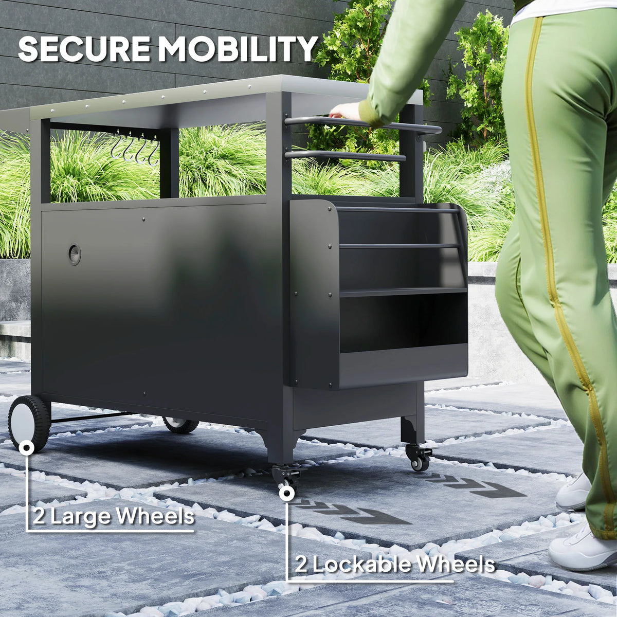 Outdoor Grill Cart Table with Foldable Side Table, Storage & Towel Rack
