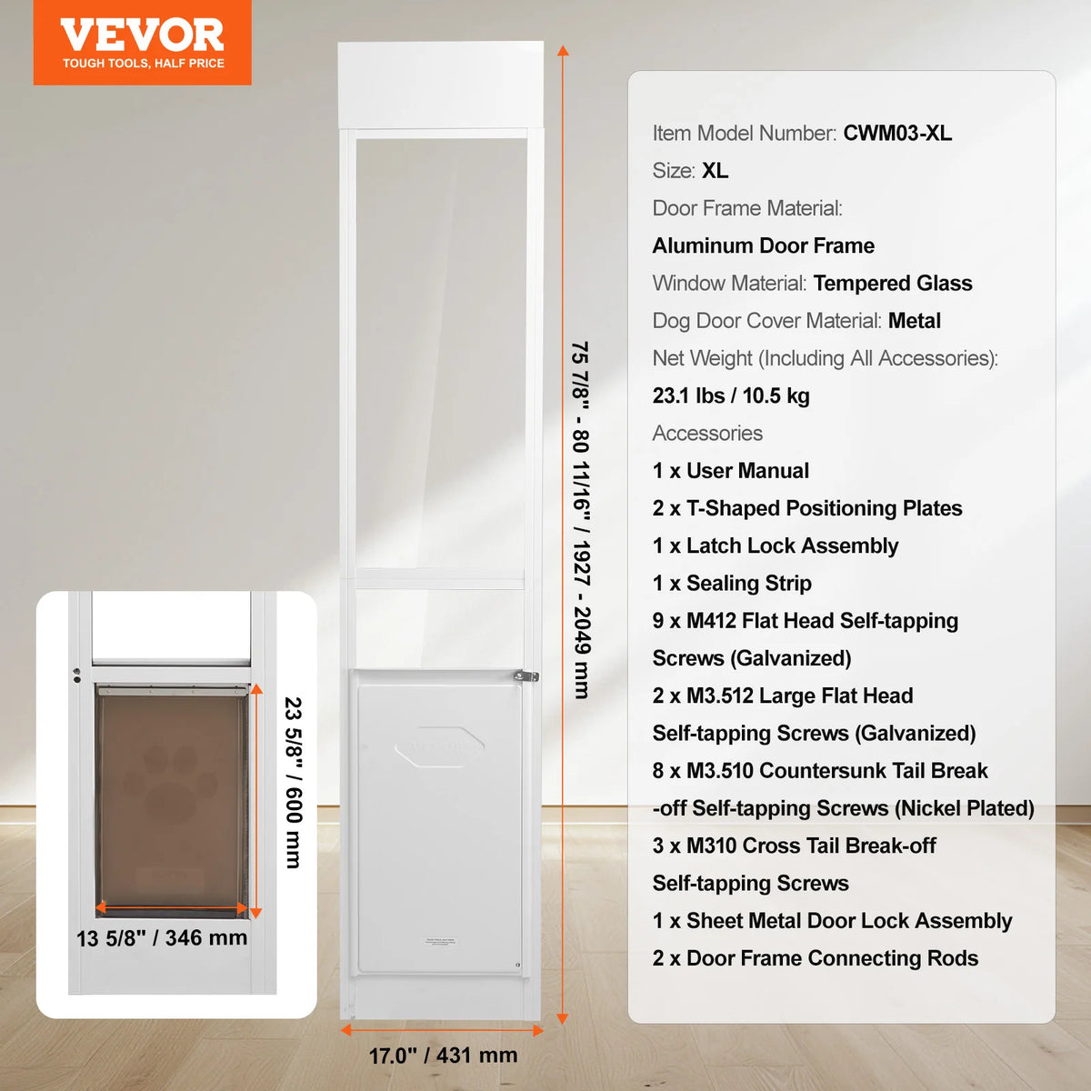 Adjustable Aluminum Pet Door Insert For Sliding Glass Doors