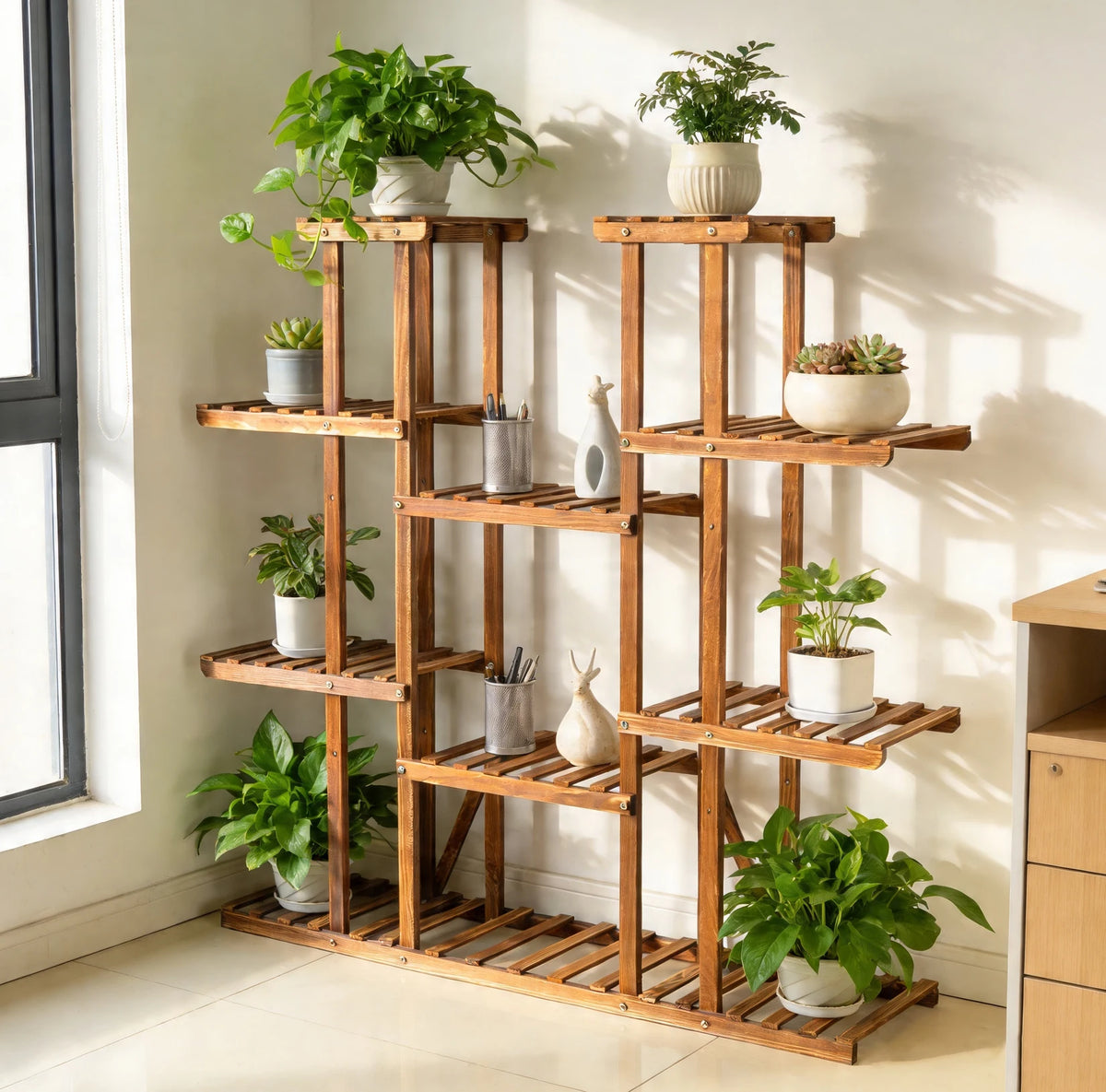 Wisfor Wood Tiered Plant Stand For Indoor And Outdoor Decor