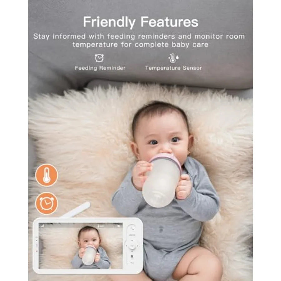 WiFi Baby Camera Monitor, 5-inch Screen, Smartphone App, Motion Tracking, Timed Detection, Encrypted Connection, Super Night Vi