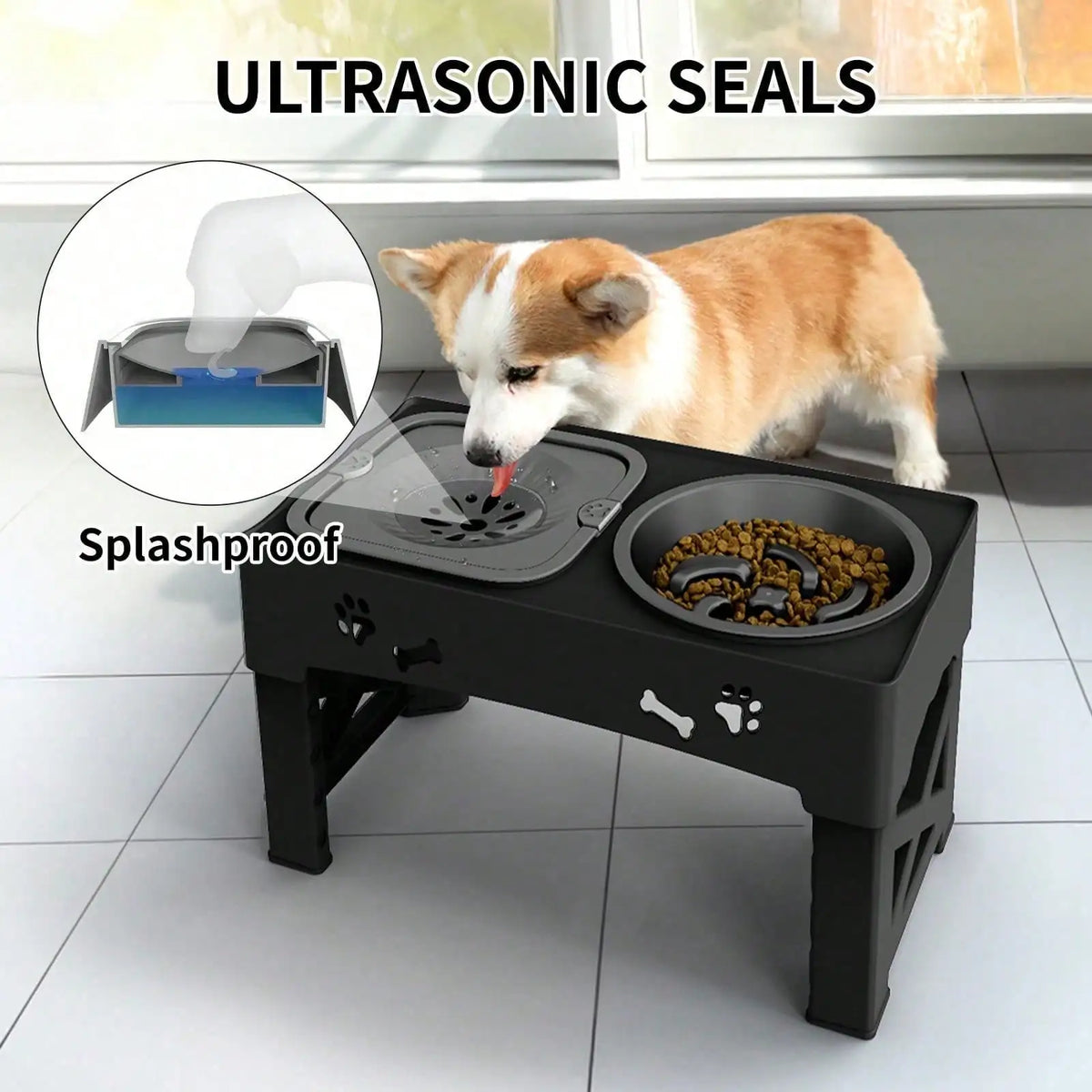 Adjustable Height Raised Dog Bowl Stand With Non Slip Feet