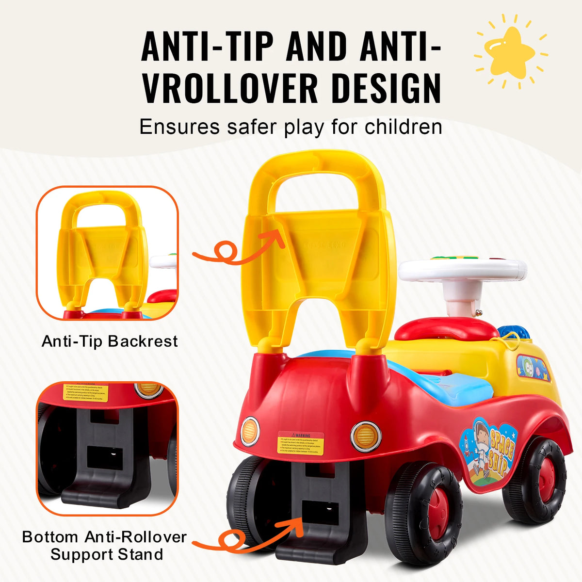 Toddler Sit-To-Stand Ride On Push Car With Musical Steering Wheel