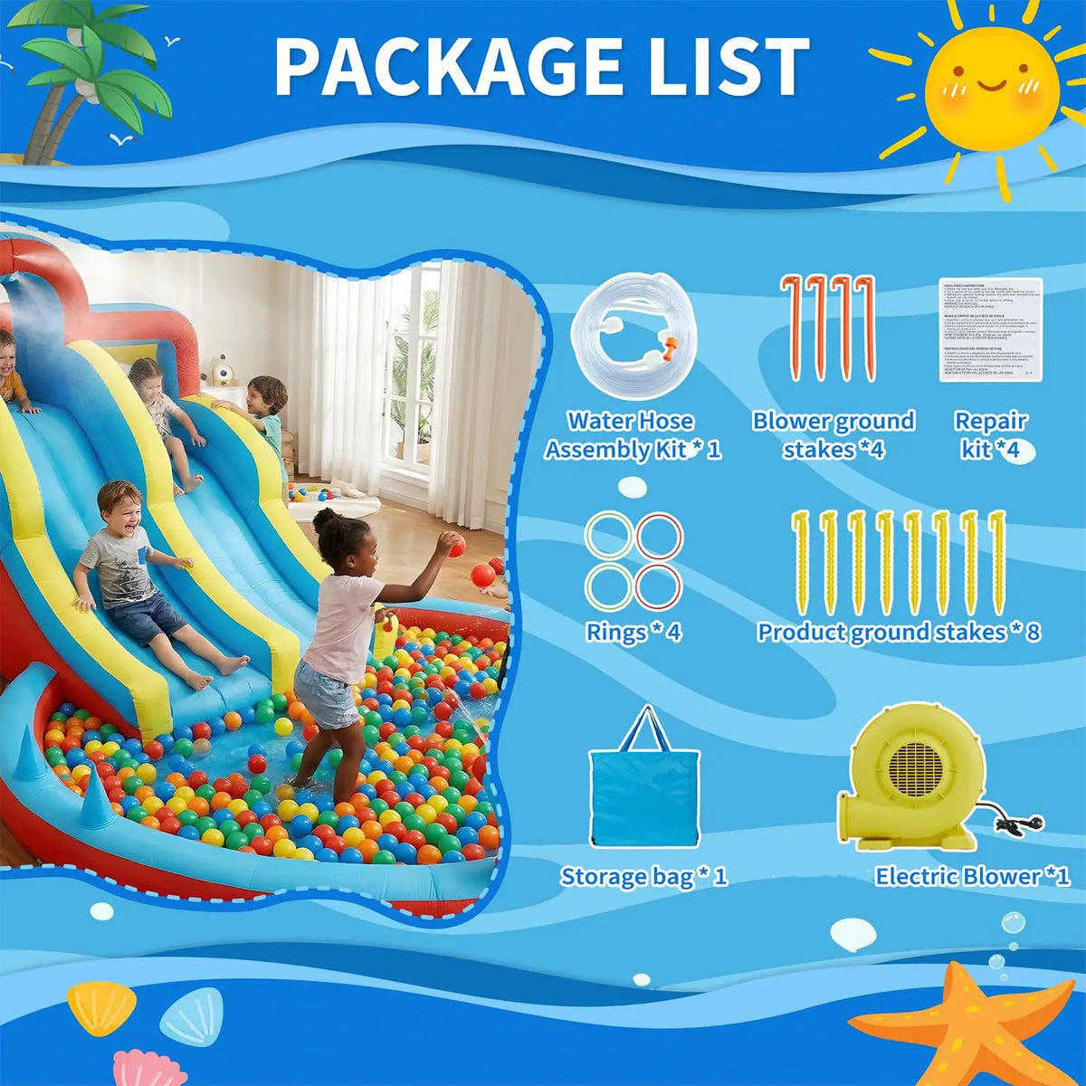 Inflatable Water Slide With Dual Slides And Splash Pool