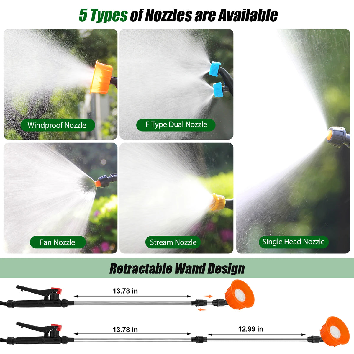 21V Electric Backpack Garden Sprayer With Telescopic Wand 5 Nozzles
