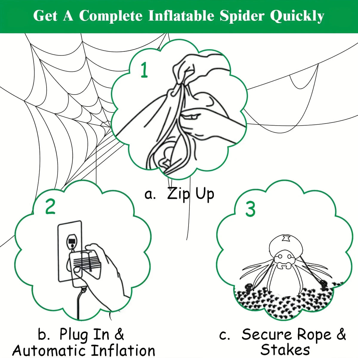 LED Inflatable Halloween Spider Yard Decor With Stakes And Blower