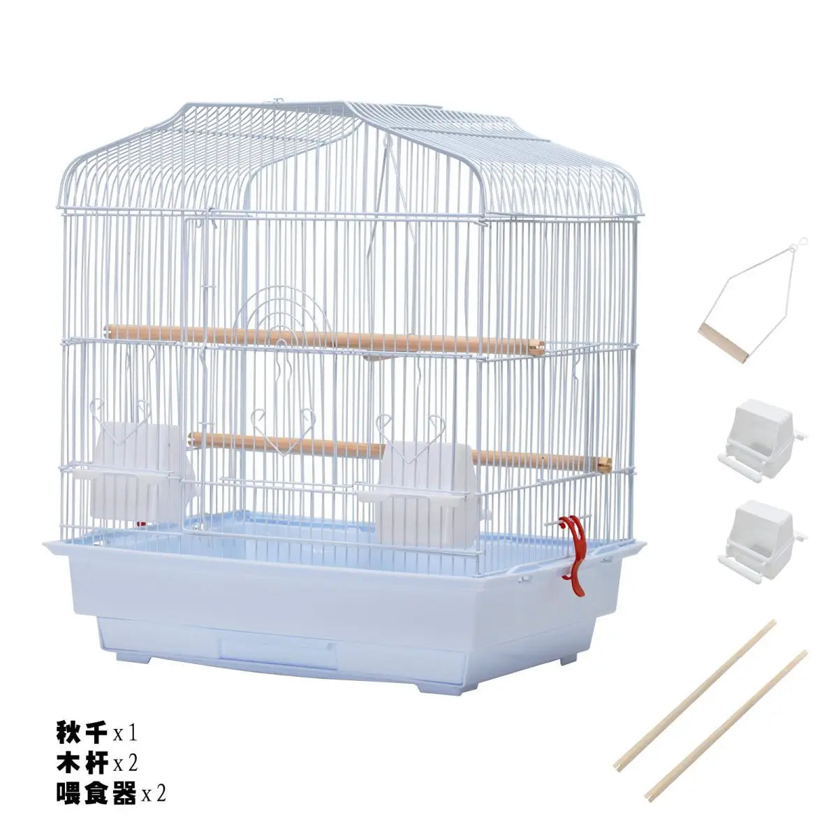 Portable Bird Cage for Small Medium Birds with Wooden Perches, Swing & Feeding Bowls, Removable Pull-out Tray & Top Carry Handle, Travel Bird House for Budgies, Cockatiels, Canaries