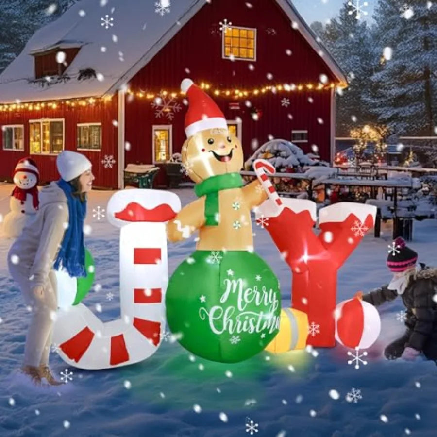 JOY & Gingerbread Outdoor Christmas Inflatable, 6x8 FT, 7 built-in LED lights