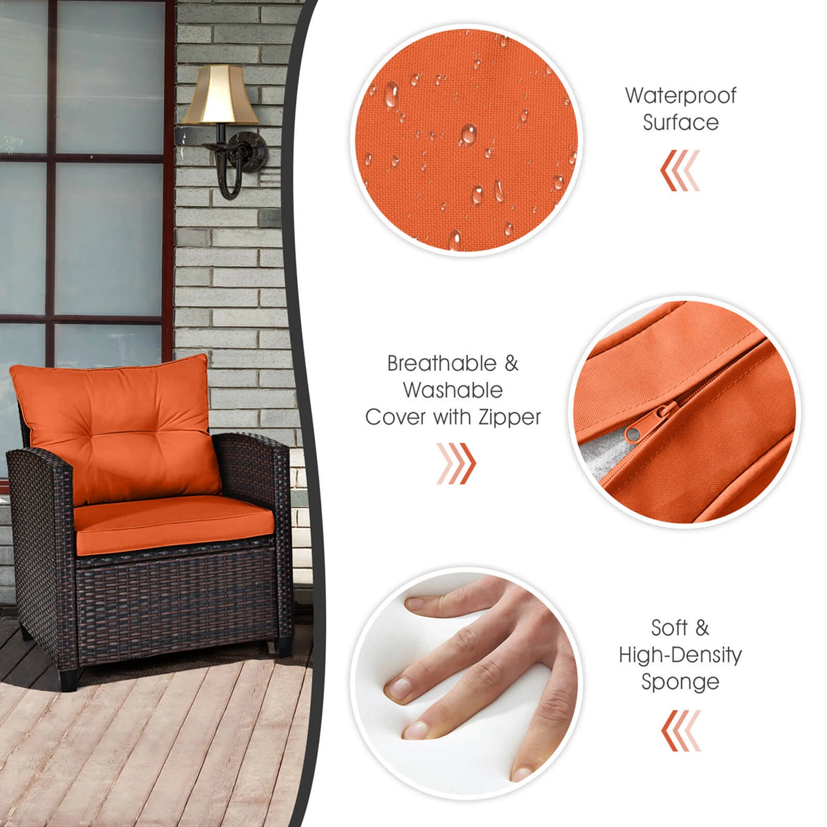 Homasis Outdoor Rattan Furniture Cushioned Conversation Set