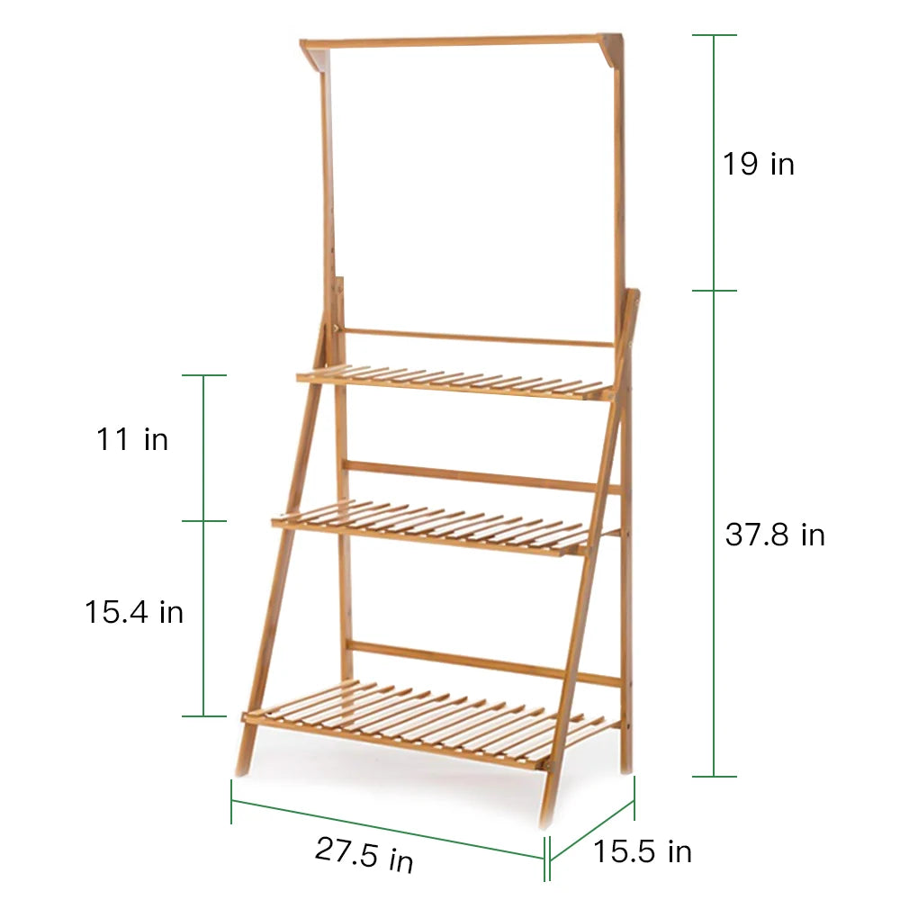Folding Bamboo Plant Stand for Indoor and Outdoor Flower Displays
