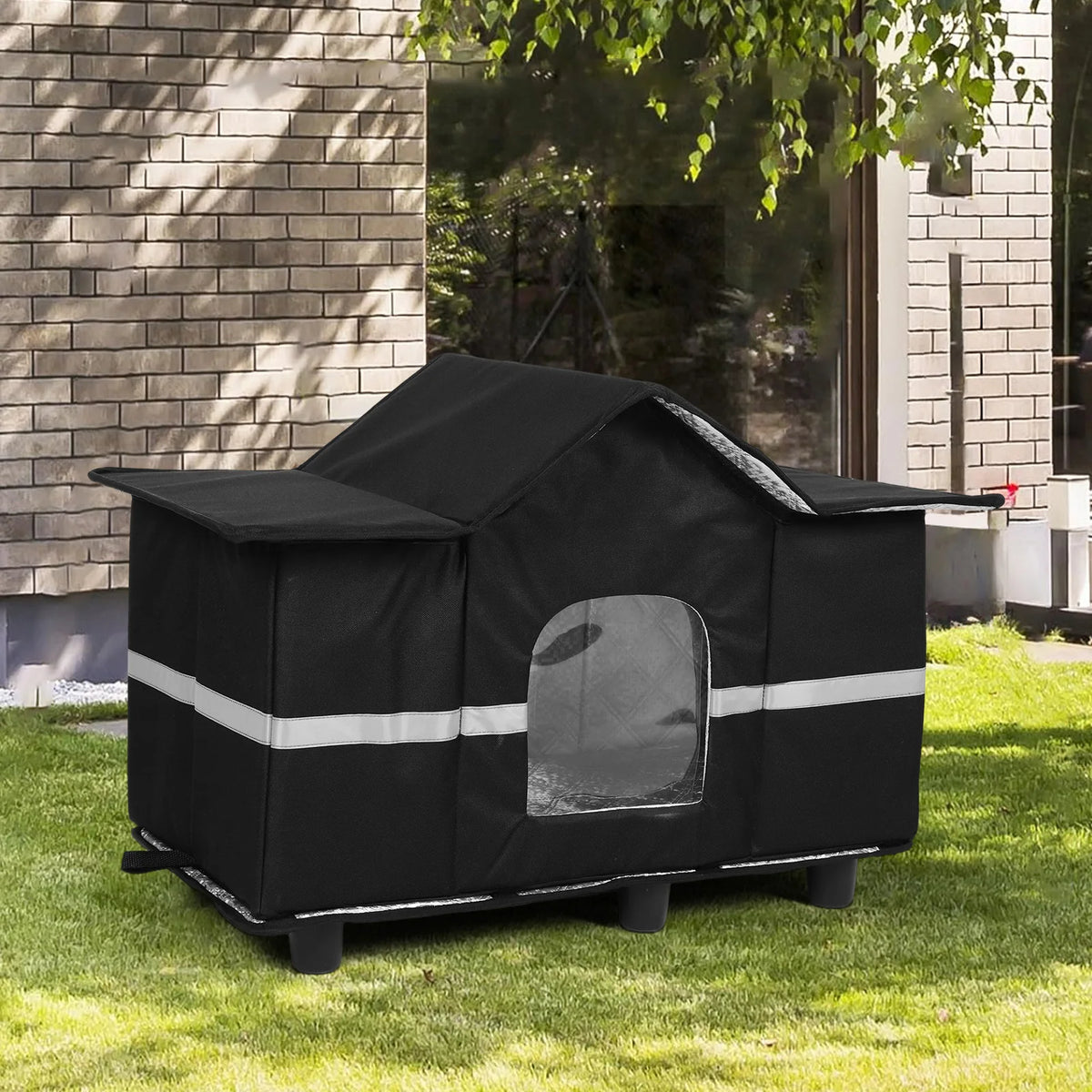 Waterproof Outdoor Cat House with Roof Window Elevated Pet House Insulated Cat Shelter Can Be Used Indoors Winter Outdoor