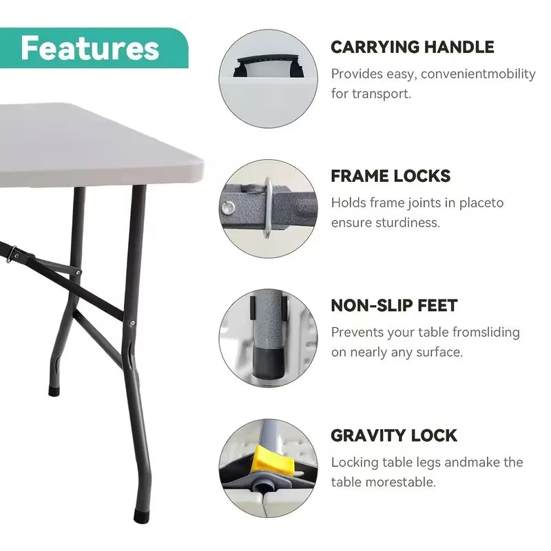 NoremoCo Heavy Duty Portable Folding Plastic Table With Carry Handle