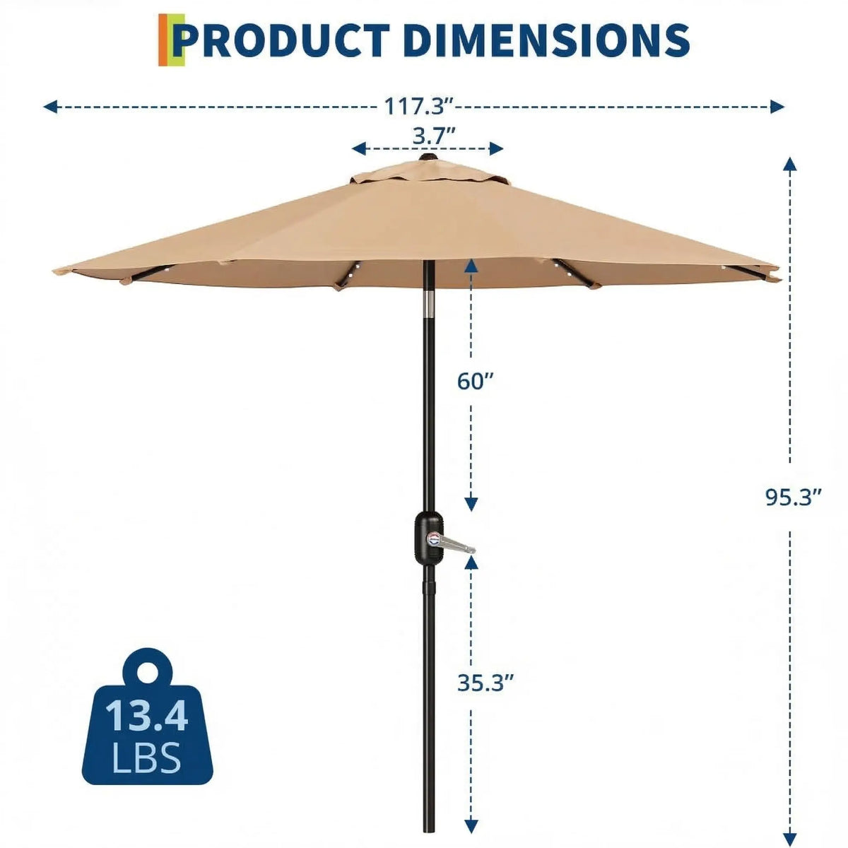 Heavy Duty Solar Patio Umbrella With Crank And Tilt