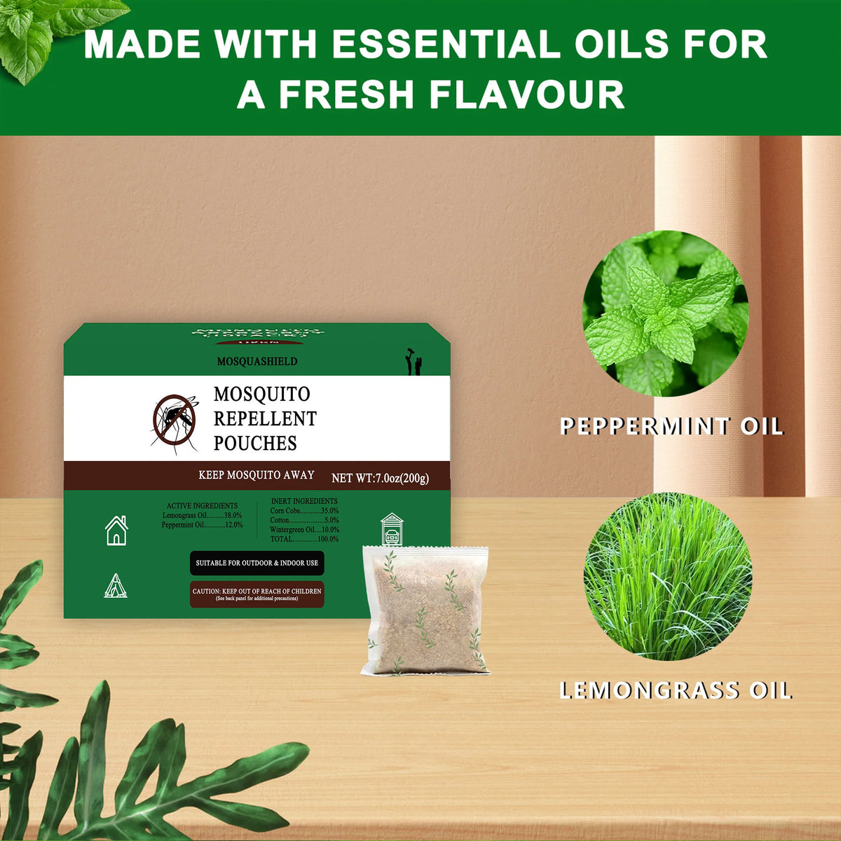 Natural Peppermint Mosquito Repellent Pouch For Indoor Outdoor Use