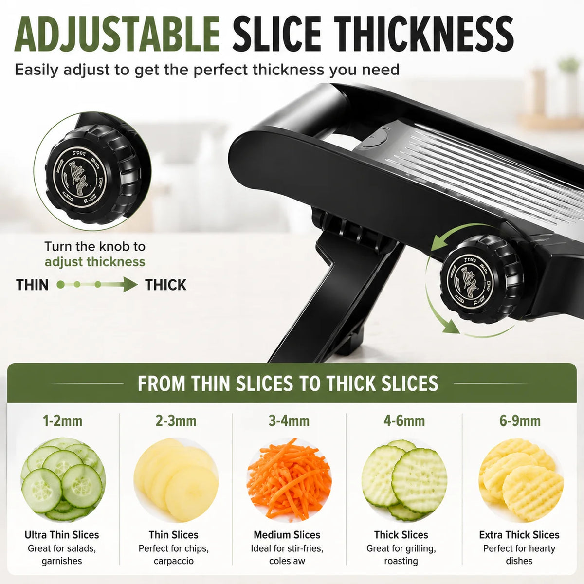 Adjustable Mandoline Slicer for Vegetables, Stainless Steel Blade Food Slicer Cutter, Multi-Thickness Potato Carrot Cucumber Slicer, Kitchen Cutting Tool for Home Cooking
