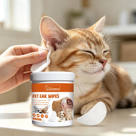 60PCS Pet Ear Cleaning Wipes Gentle Remove Earwax Reduce Ear Stains Eliminate Bad Odor Mite Removal Non-irritating Pet Ear Wet Tissues for Cats & Dogs