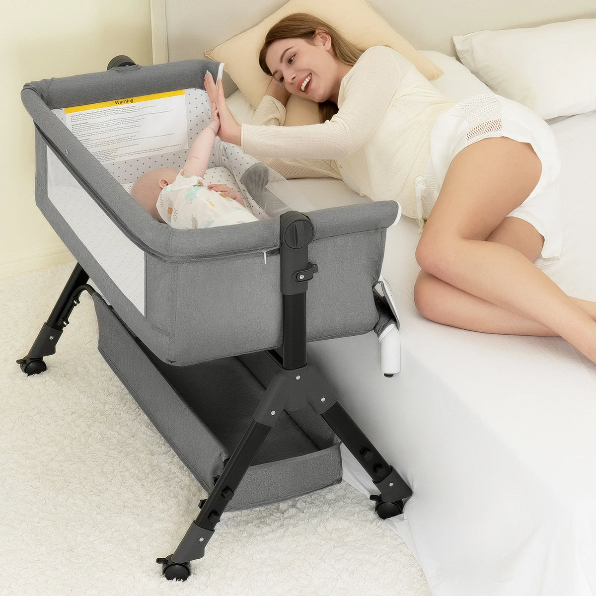 Portable Foldable Baby Bassinet Cradle With Sturdy Metal Support