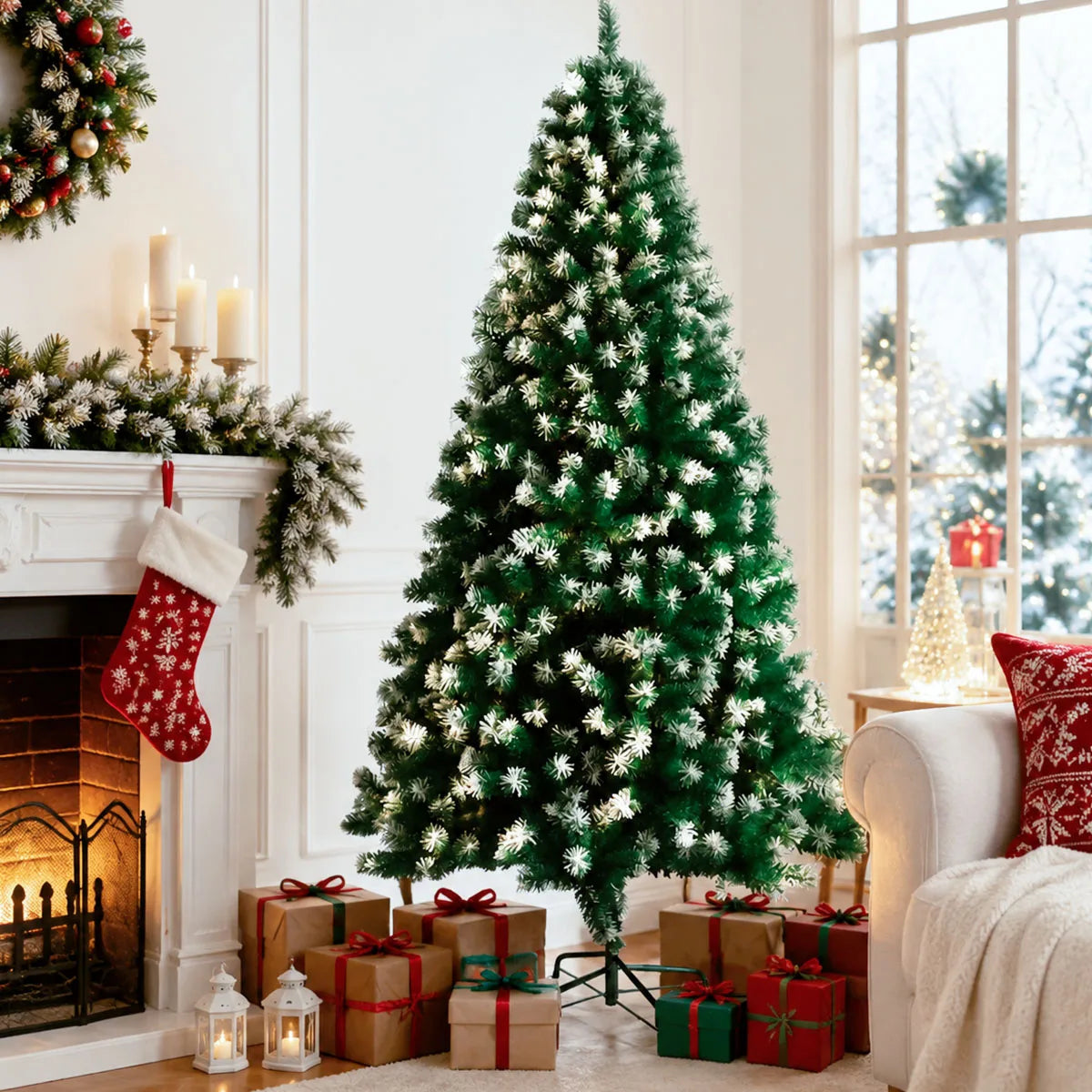 Artificial Flocked Christmas Tree With Foldable Metal Base