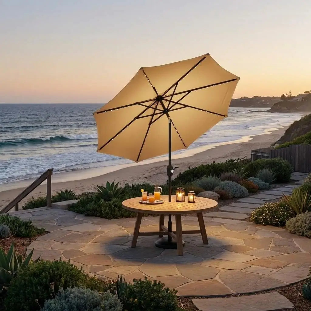 Heavy Duty Solar Patio Umbrella With Crank And Tilt