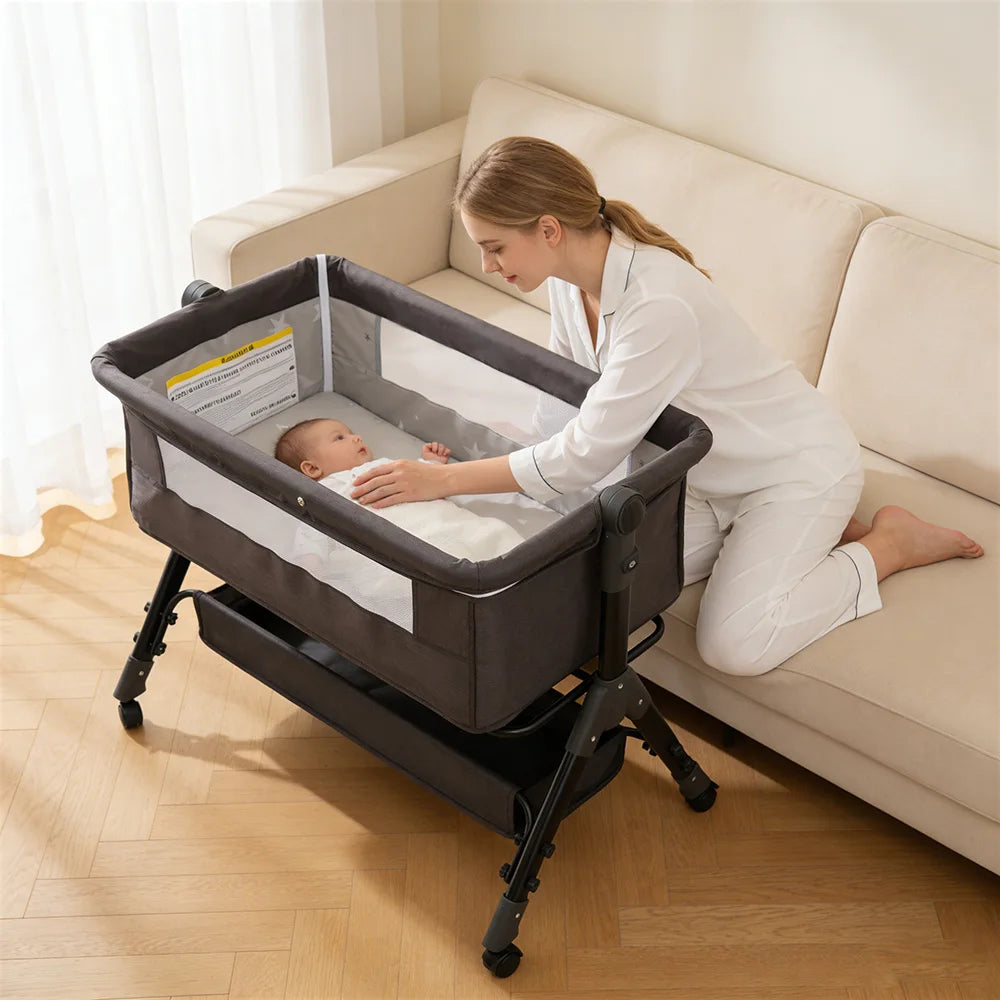 Portable Foldable Baby Bassinet Cradle With Sturdy Metal Support