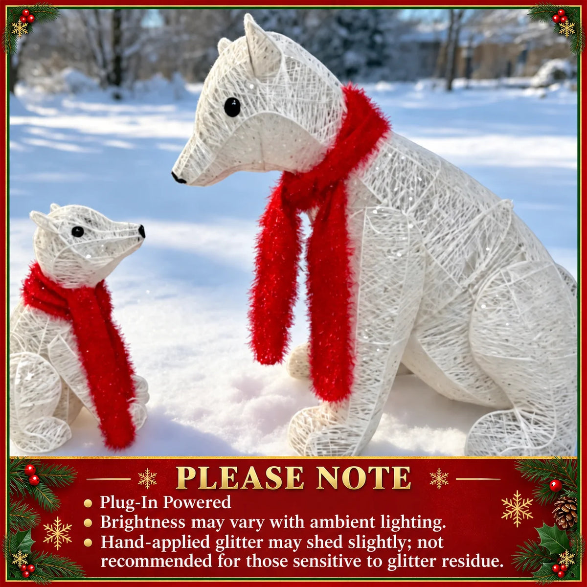 Illuminated Polar Bear Duo, 71cm & 39cm Tall, 100+40 White Bulbs, Metal Frame, Indoor Floor & Winter Display, Festive Decor For Hallway, Home Party And Window Setting. Lighted Holiday Displays, Decorative Lights, Holiday Deco