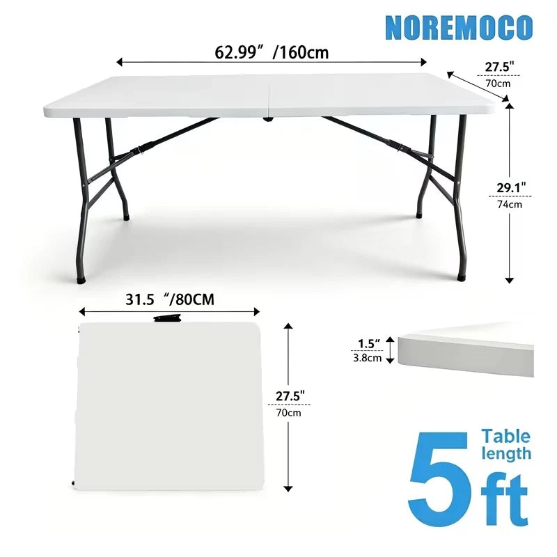 NoremoCo Heavy Duty Portable Folding Plastic Table With Carry Handle