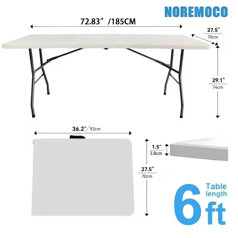 NoremoCo Heavy Duty Portable Folding Plastic Table With Carry Handle