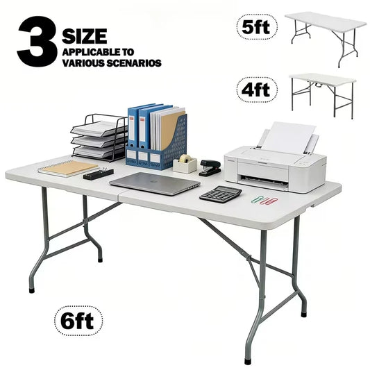 NoremoCo Heavy Duty Portable Folding Plastic Table With Carry Handle