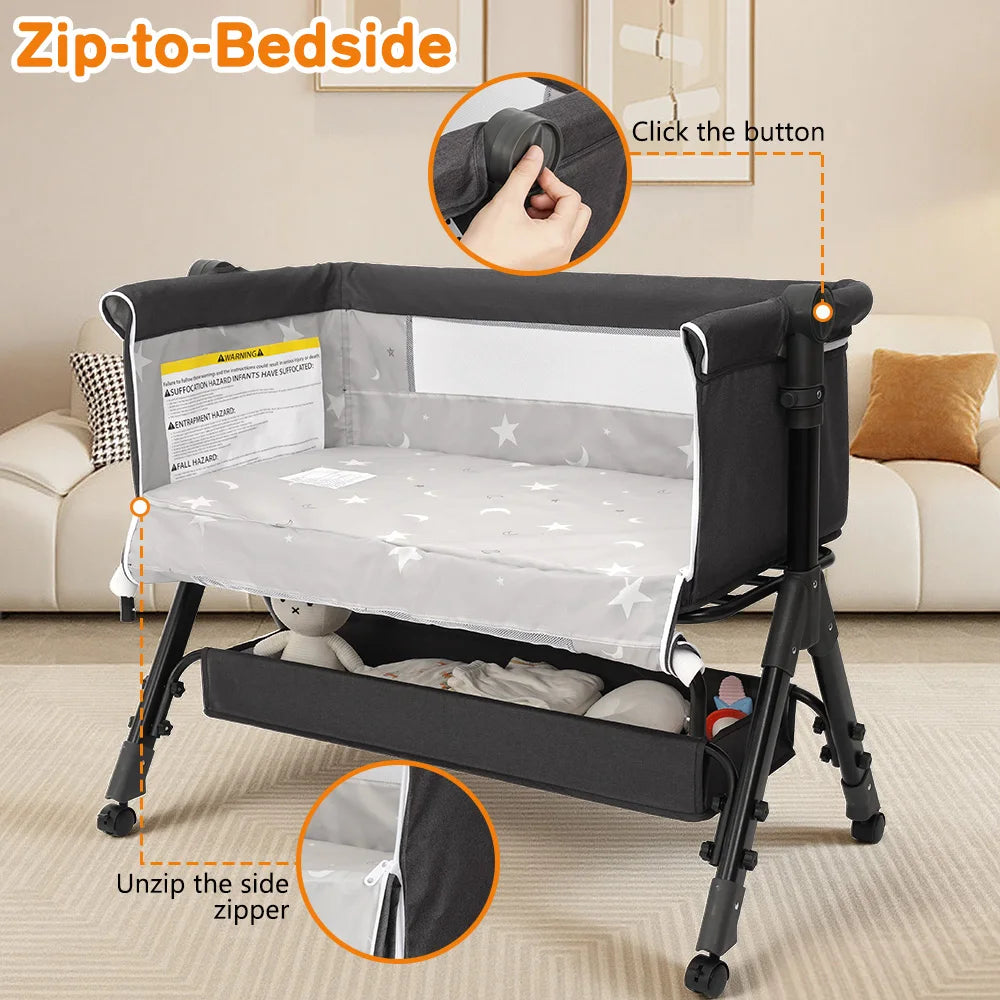 Portable Foldable Baby Bassinet Cradle With Sturdy Metal Support