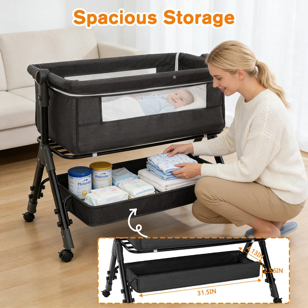 Foldable Portable Baby Bassinet And Bedside Sleeper With Metal Frame