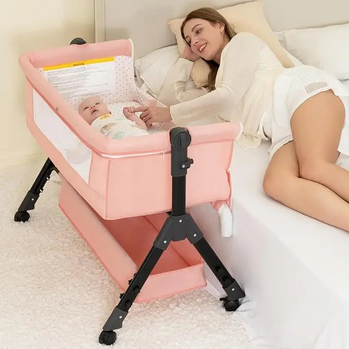 Foldable Portable Baby Bassinet And Bedside Sleeper With Metal Frame