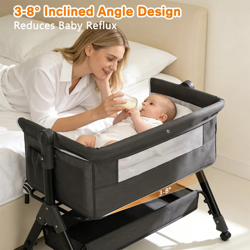 Foldable Portable Baby Bassinet And Bedside Sleeper With Metal Frame