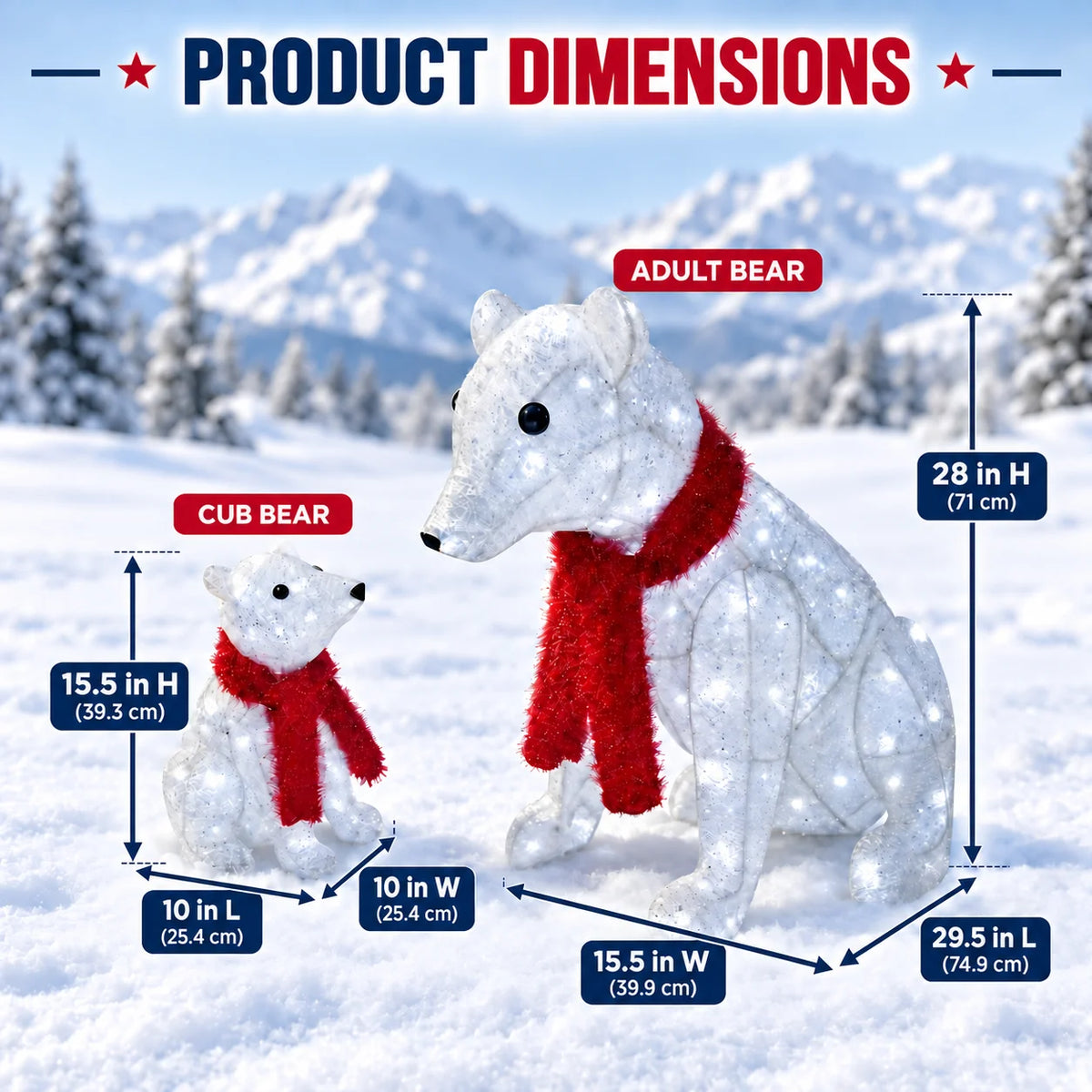 Illuminated Polar Bear Duo, 71cm & 39cm Tall, 100+40 White Bulbs, Metal Frame, Indoor Floor & Winter Display, Festive Decor For Hallway, Home Party And Window Setting. Lighted Holiday Displays, Decorative Lights, Holiday Deco