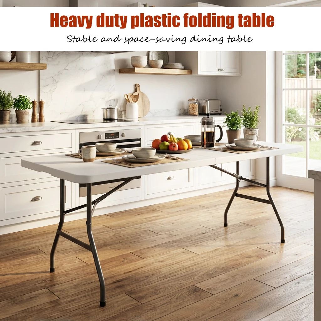 NoremoCo Heavy Duty Portable Folding Plastic Table With Carry Handle