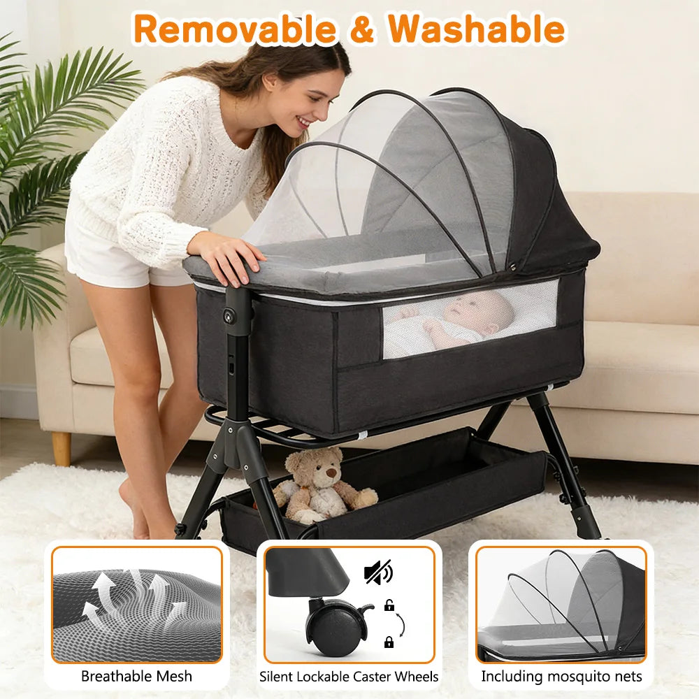 Portable Foldable Baby Bassinet Cradle With Sturdy Metal Support