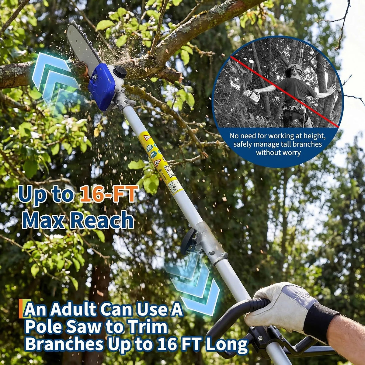 Heavy Duty Gas Powered 52CC Pole Chain Saw Trimmer