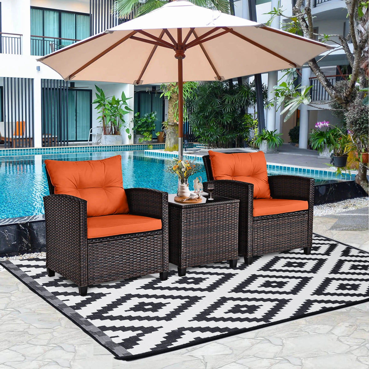 Homasis Outdoor Rattan Furniture Cushioned Conversation Set