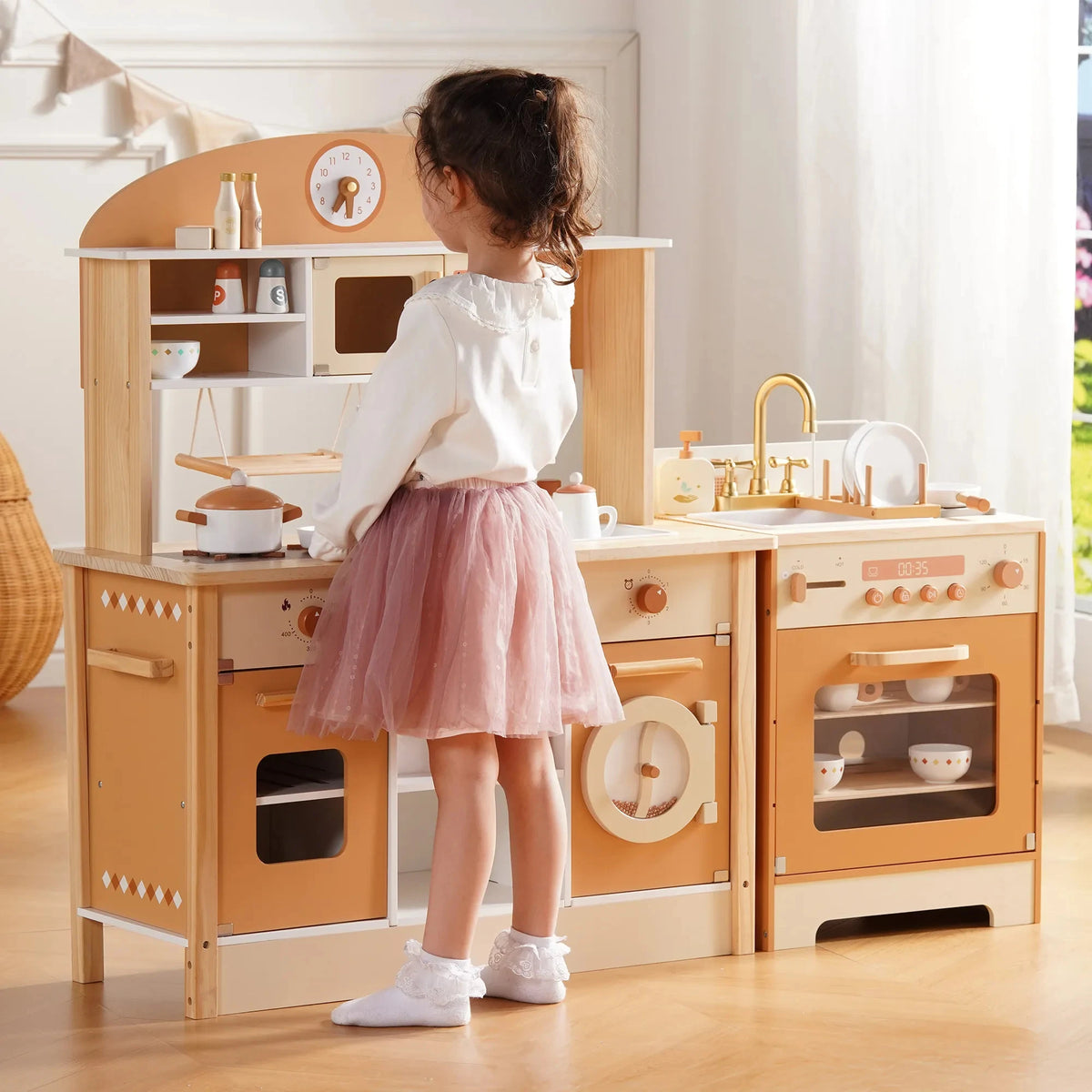 Robud Kids Wooden Play Kitchen Set With Oven And Refrigerator