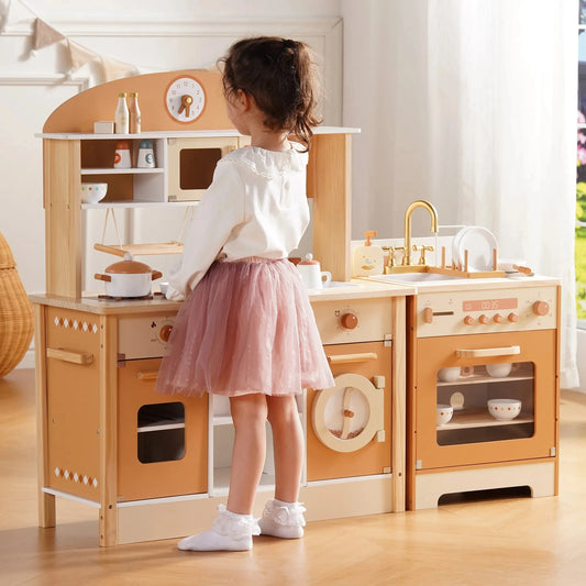 Robud Kids Wooden Play Kitchen Set With Oven And Refrigerator