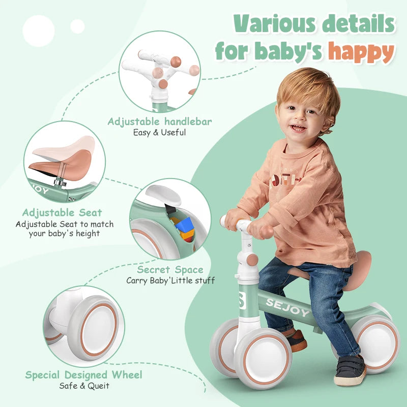 Sejoy Four Wheel Toddler Balance Bike And Ride Toy