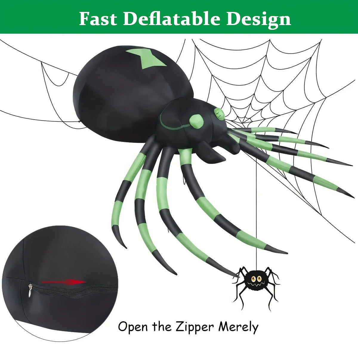 LED Inflatable Halloween Spider Yard Decor With Stakes And Blower
