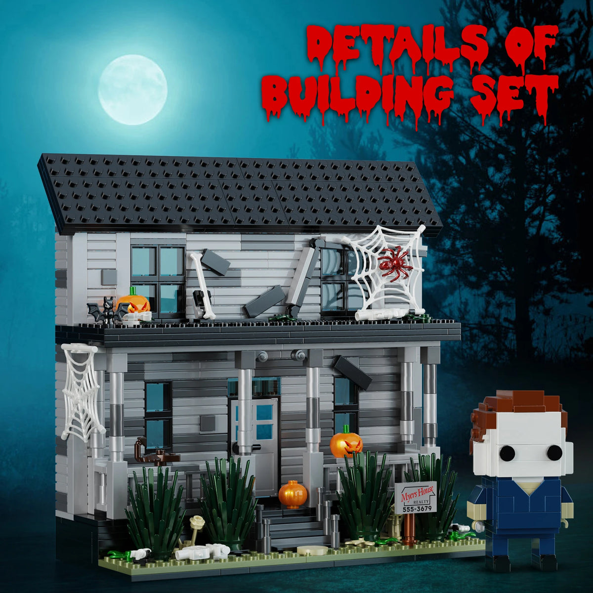 Horror Movie House Building Blocks Architecture Halloween Display Ornament